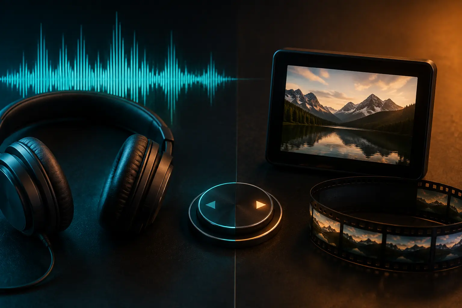 Split media workspace showing an audio waveform beside a video preview